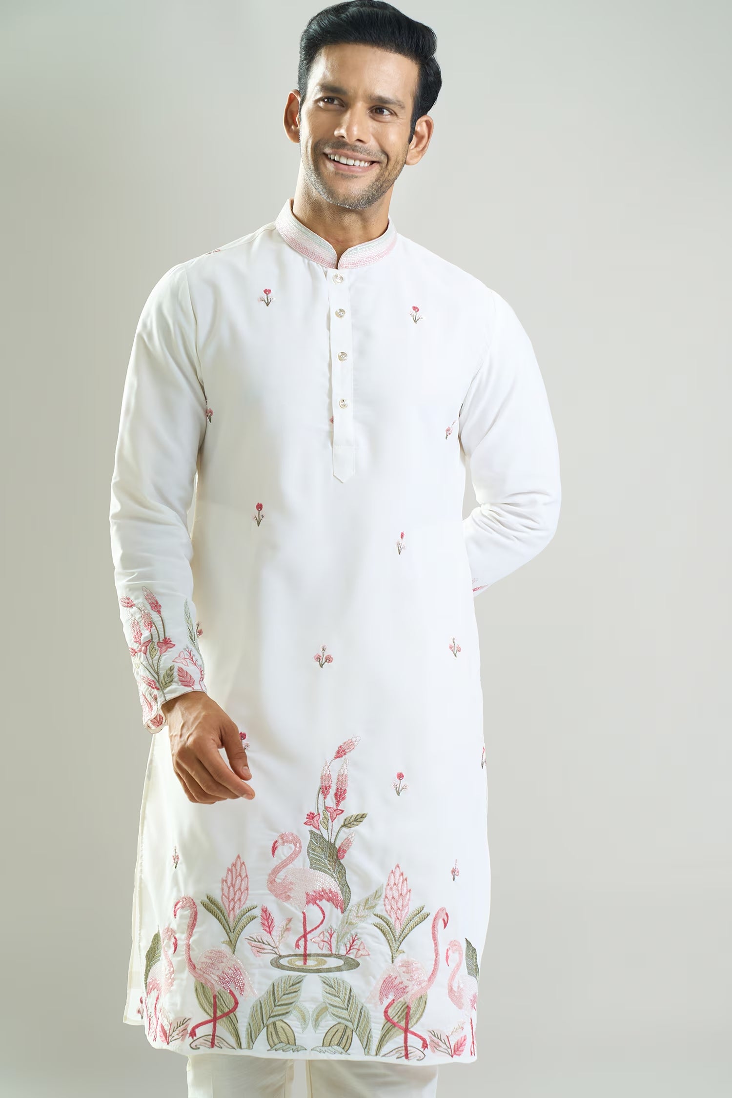 Off White Embroidered Kurta Set