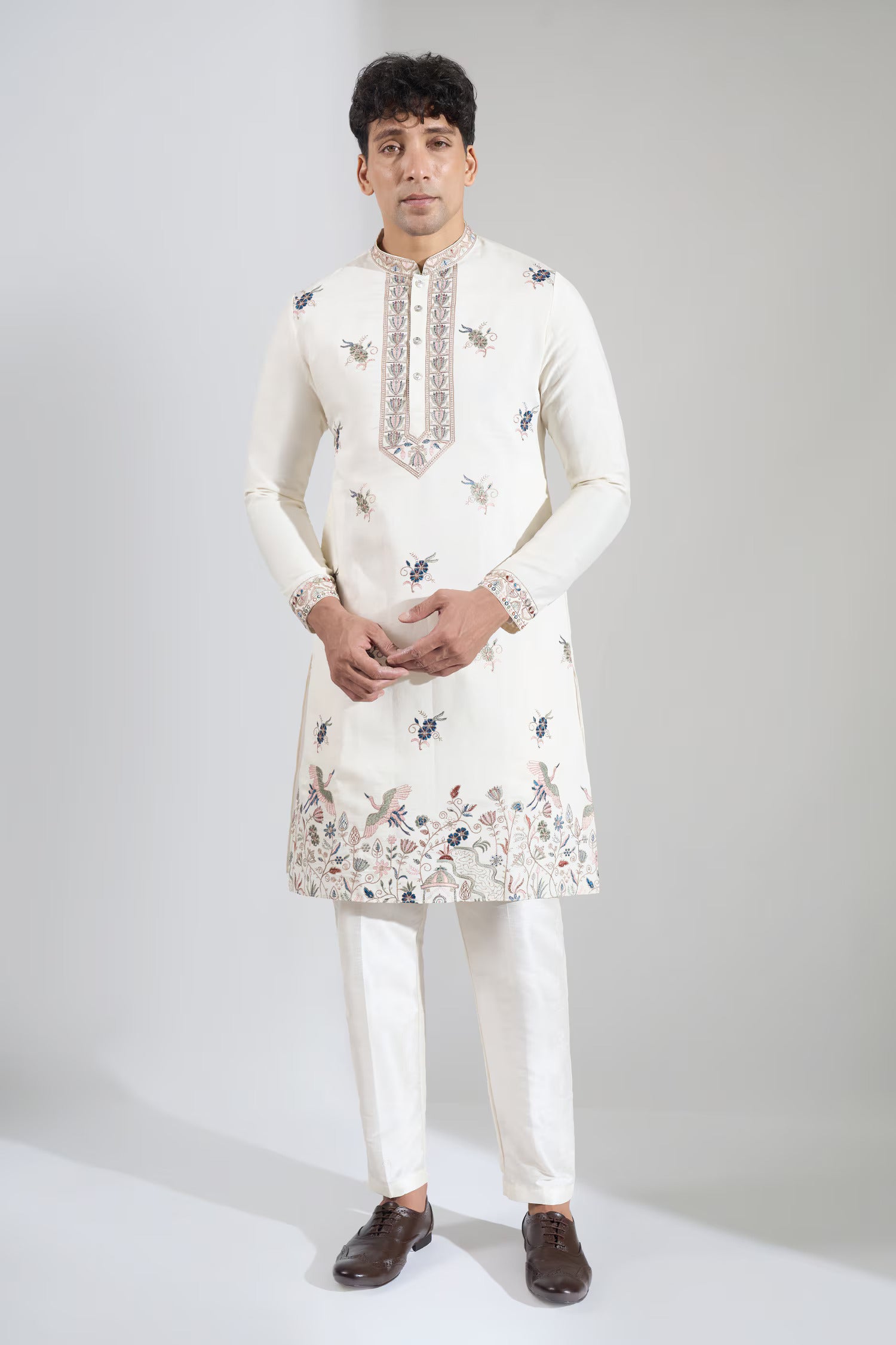 Cream Embroidered Kurta Set