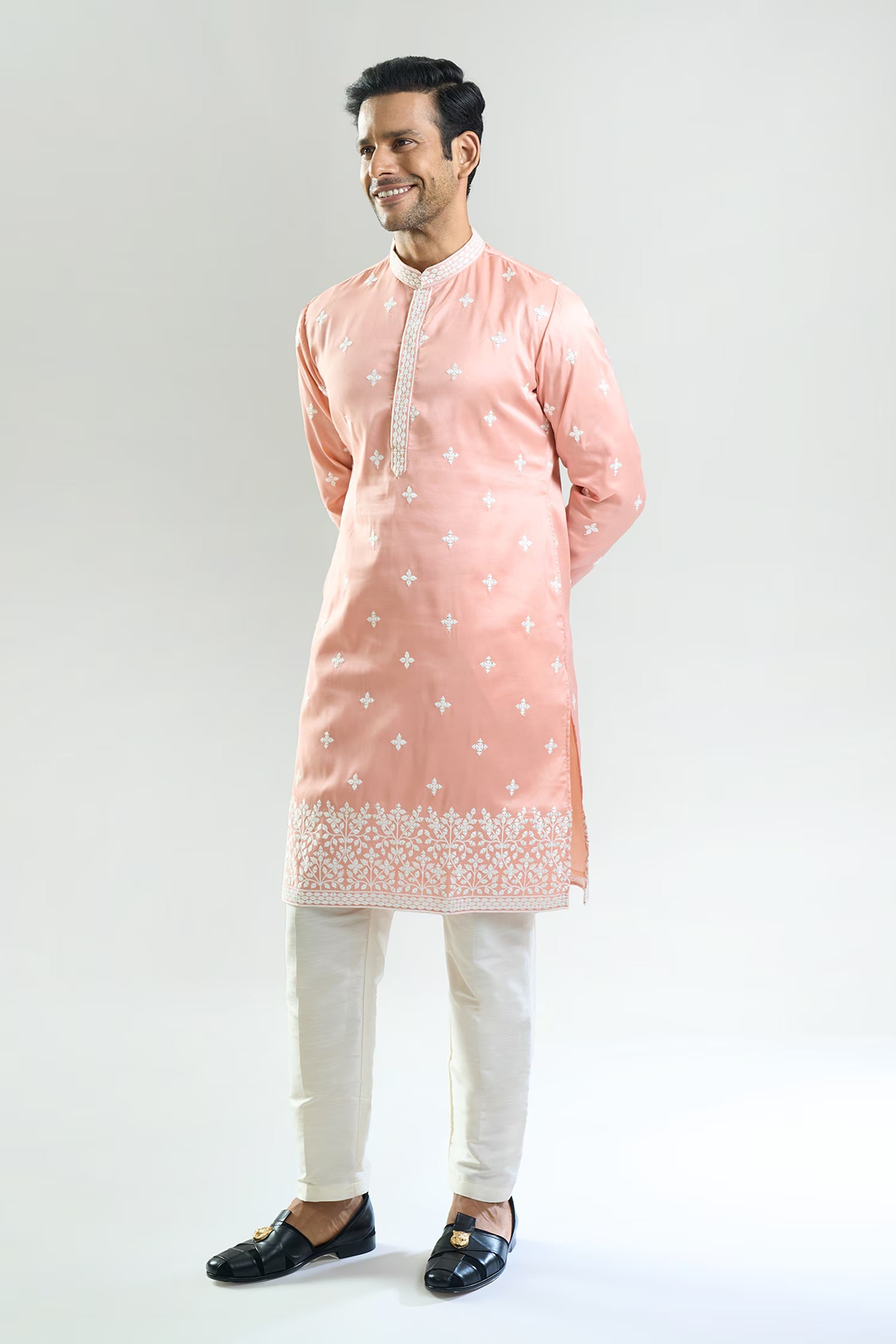 Peach Embroidered Kurta Set