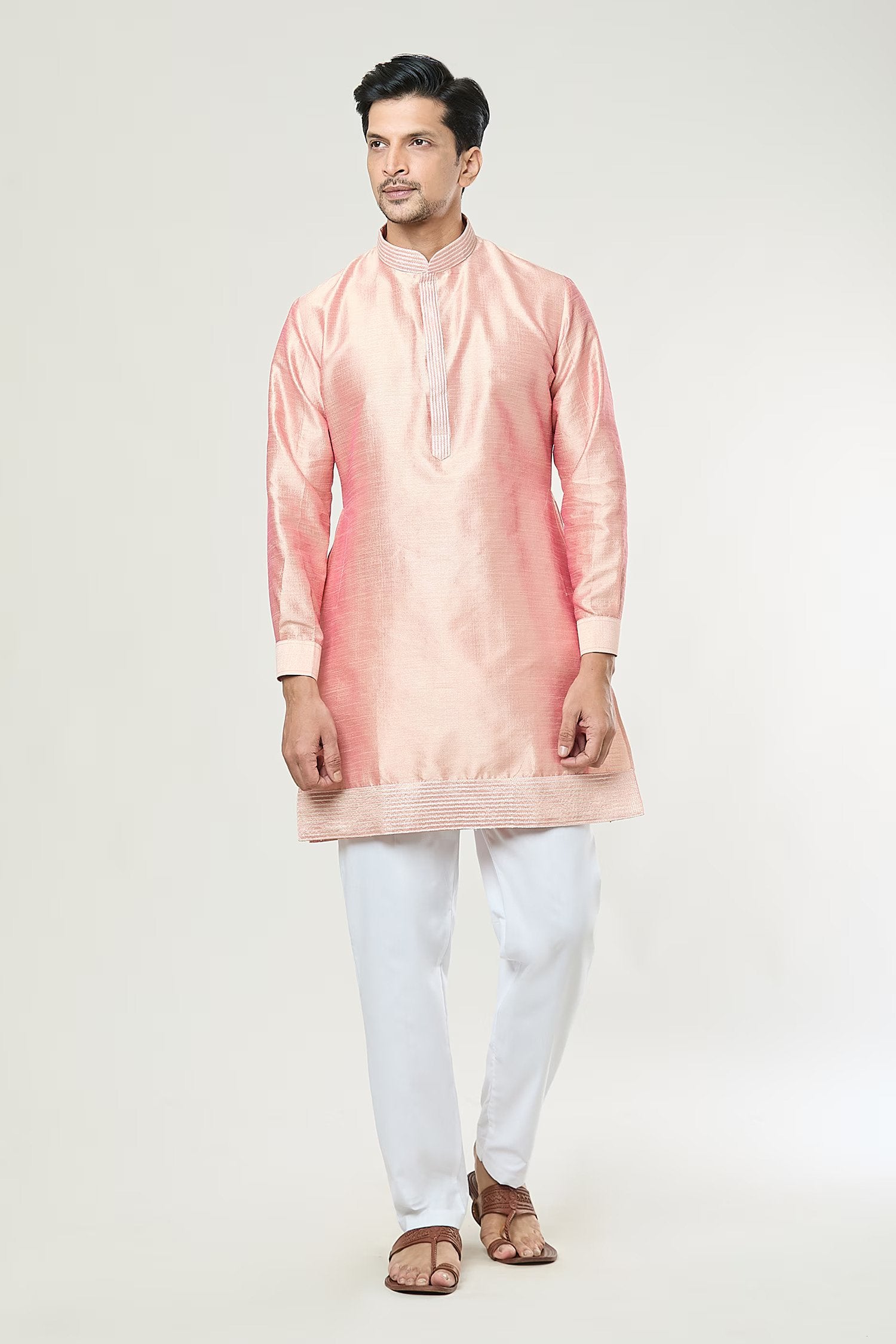 Peach Embroidered Kurta-Jacket Set