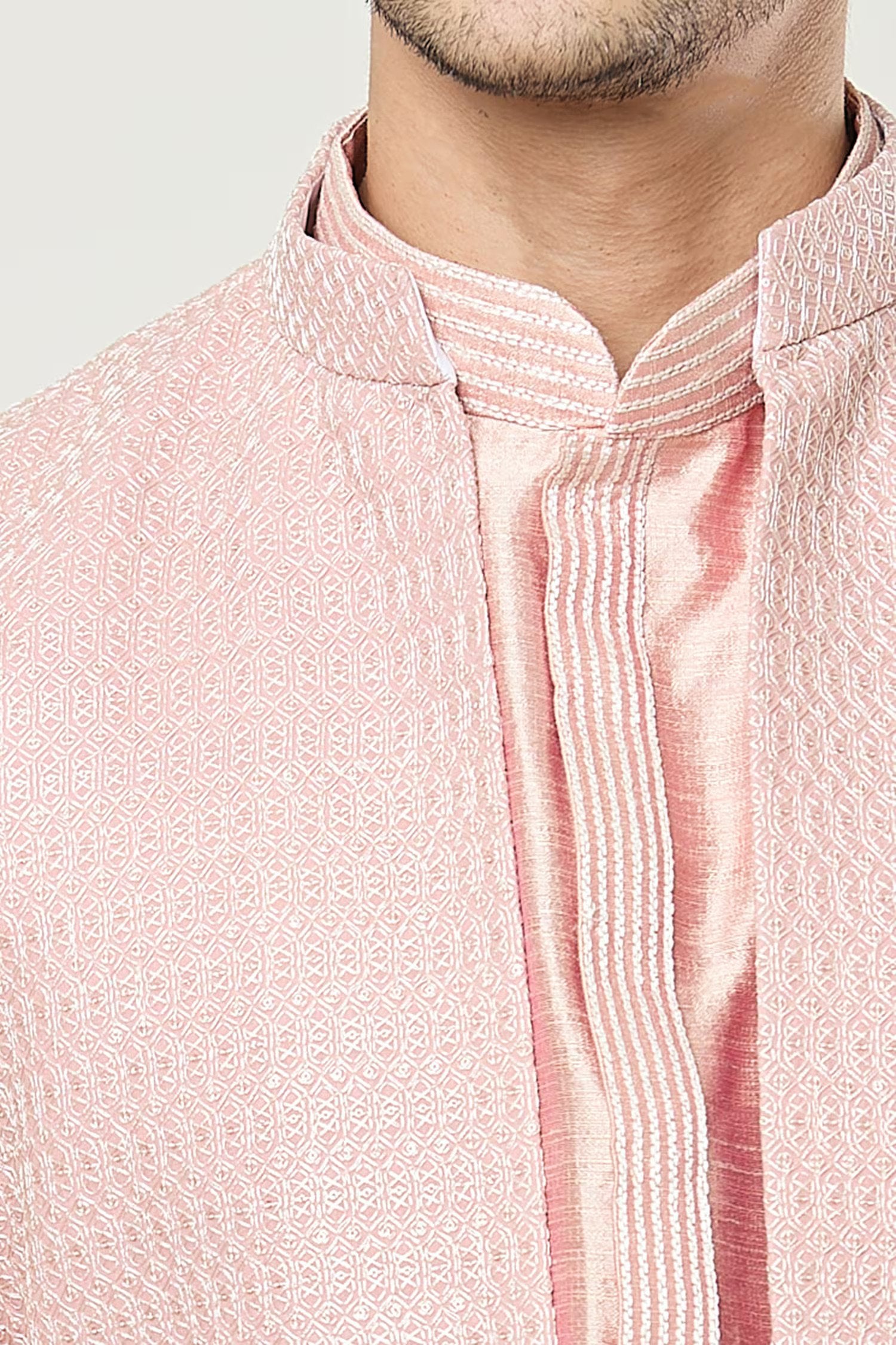 Peach Embroidered Kurta-Jacket Set