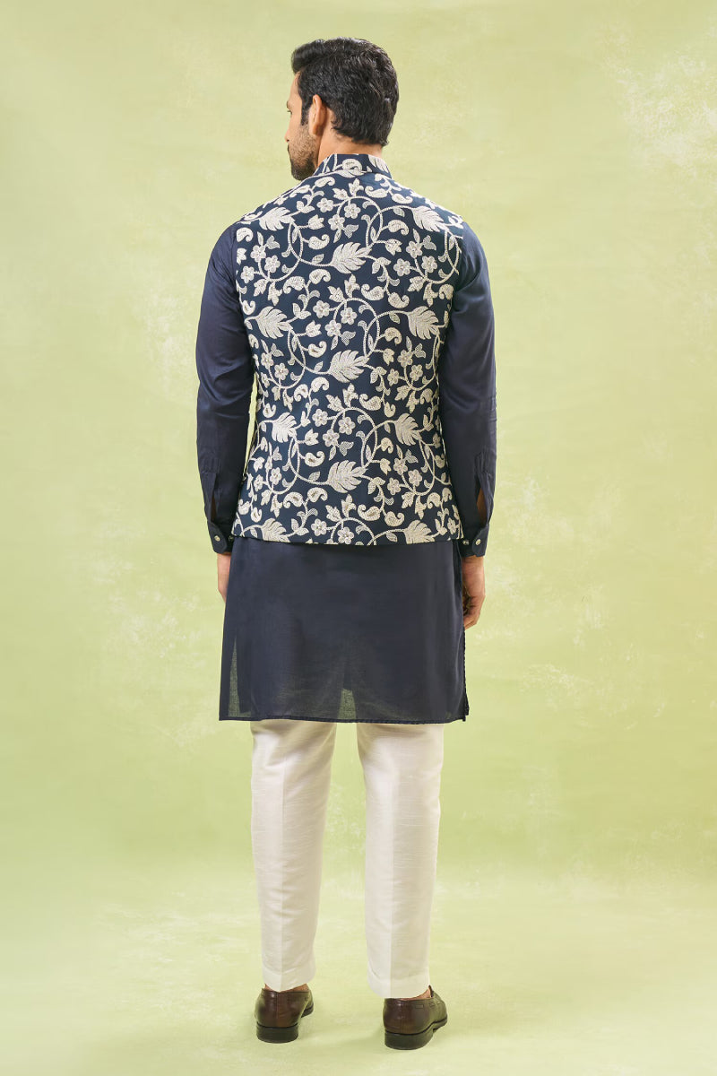 Royal Blue Embroidered Kurta-Jacket Set