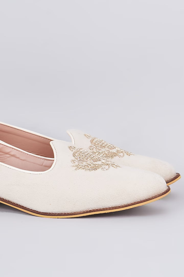 Ivory Crown Suede Loafers