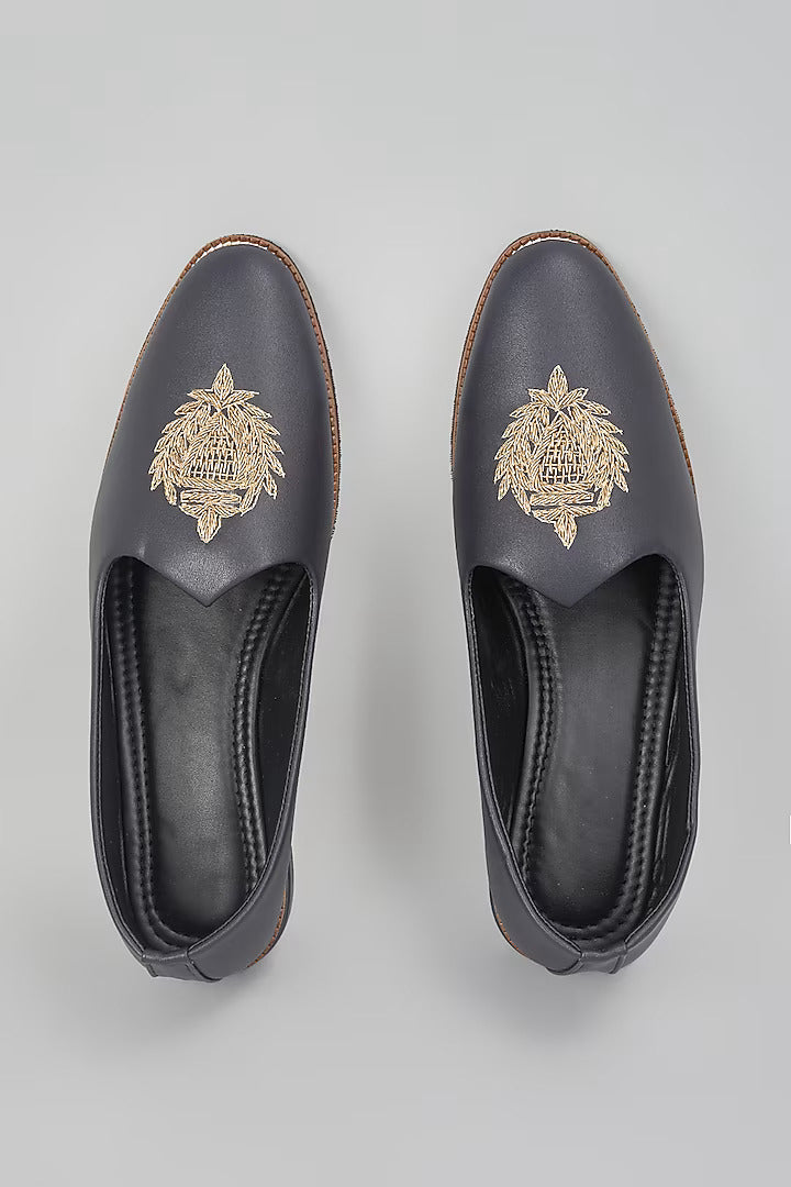 Black Self Design Embroidered Loafers