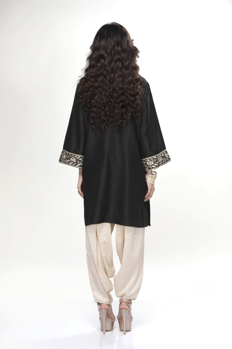 Black Dogri Kurta With Almond Dhoti Salwar