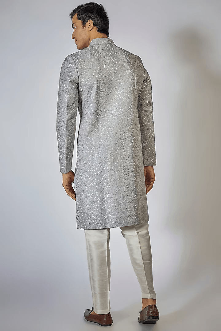 Grey Embroidered Achkan Set