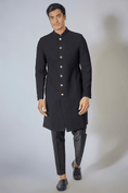 Load image into Gallery viewer, Black Self Embroidered Achkan Set
