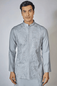 Load image into Gallery viewer, Powder Blue Embroidered Kurta-Jacket Set
