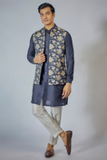 Load image into Gallery viewer, Royal Blue Embroidered Kurta-Jacket Set
