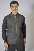 Load image into Gallery viewer, Black Zipper Embroidered Kurta-Jacket Set
