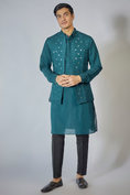 Load image into Gallery viewer, Navy Blue Embroidered Kurta-Jacket Set
