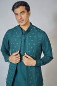 Load image into Gallery viewer, Navy Blue Embroidered Kurta-Jacket Set
