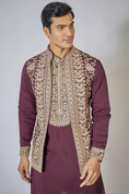 Load image into Gallery viewer, Purple Embroidered Kurta-Jacket Set
