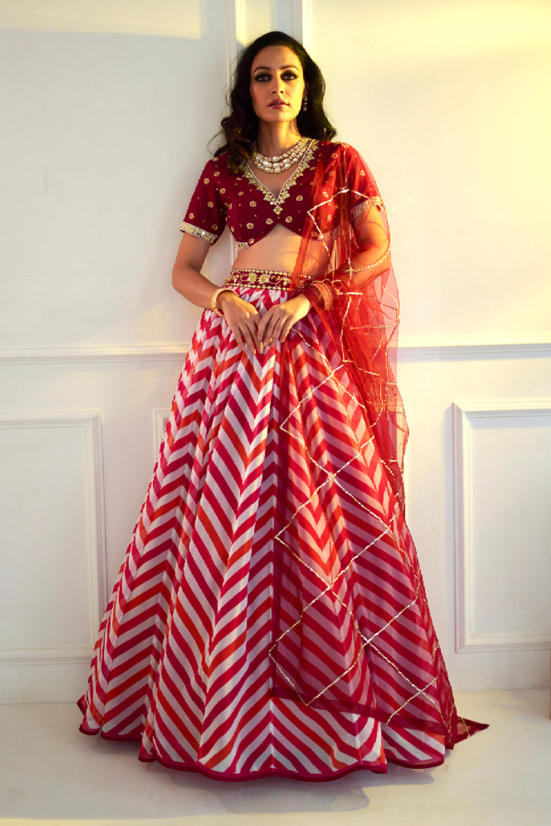 Myrah Pink Chevron Lehenga
