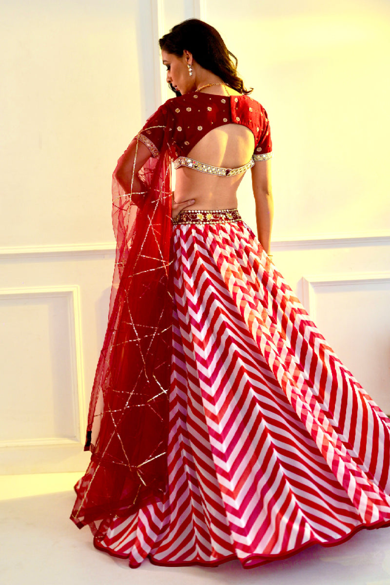 Myrah Pink Chevron Lehenga