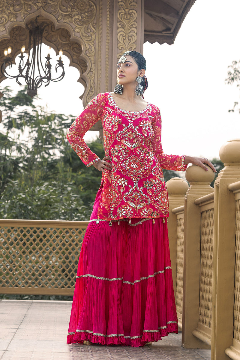 SHARARA + SHORT KURTA + DUPATTA - RUHANI PINK