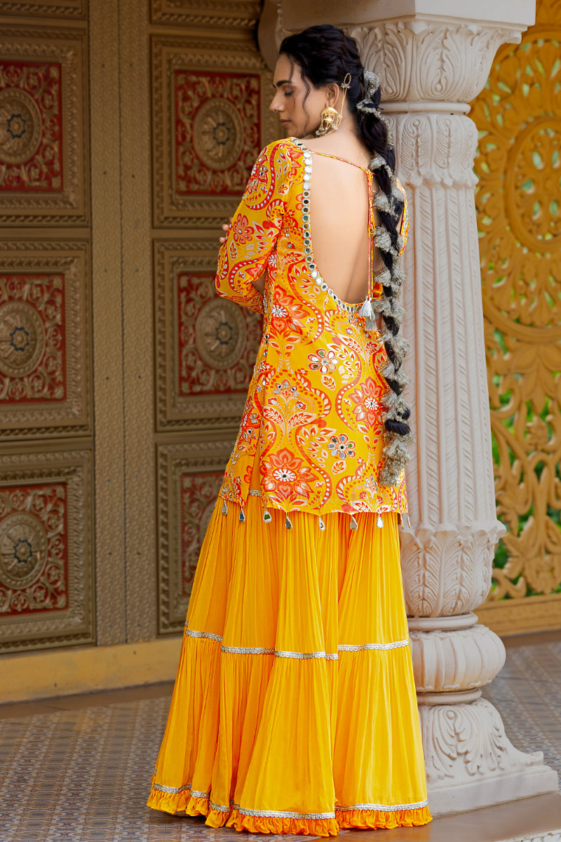 SHARARA + SHORT KURTA + DUPATTA - RUHANI YELLOW