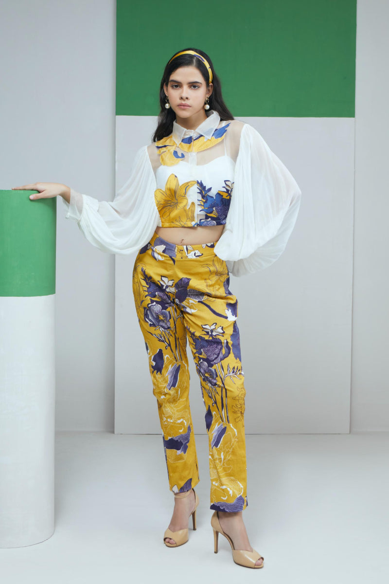 Applique Crop Shirt With Printed Pants