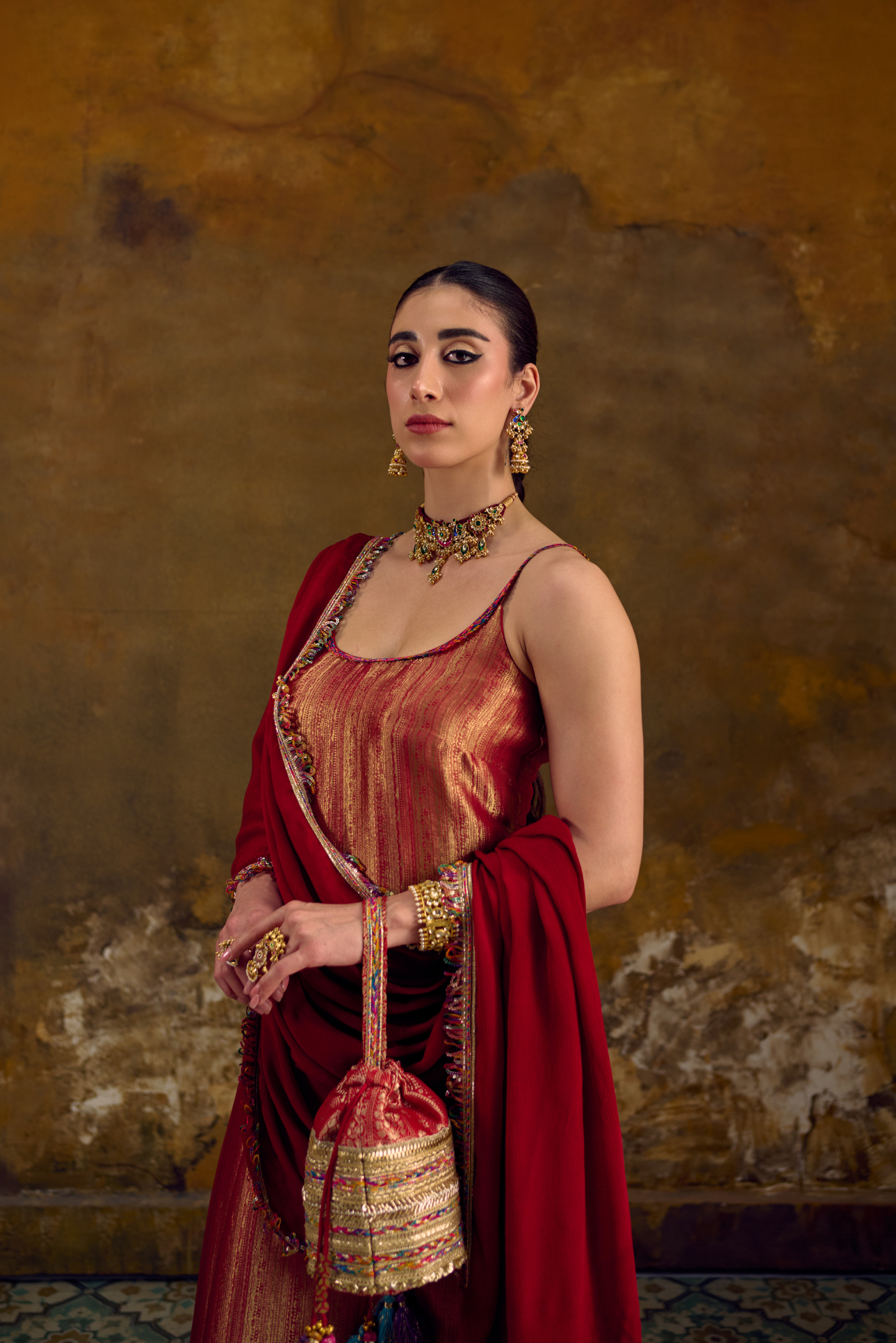 Naad Sindur - Red Spaghetti Kurta Set with Palazzo and Dupatta