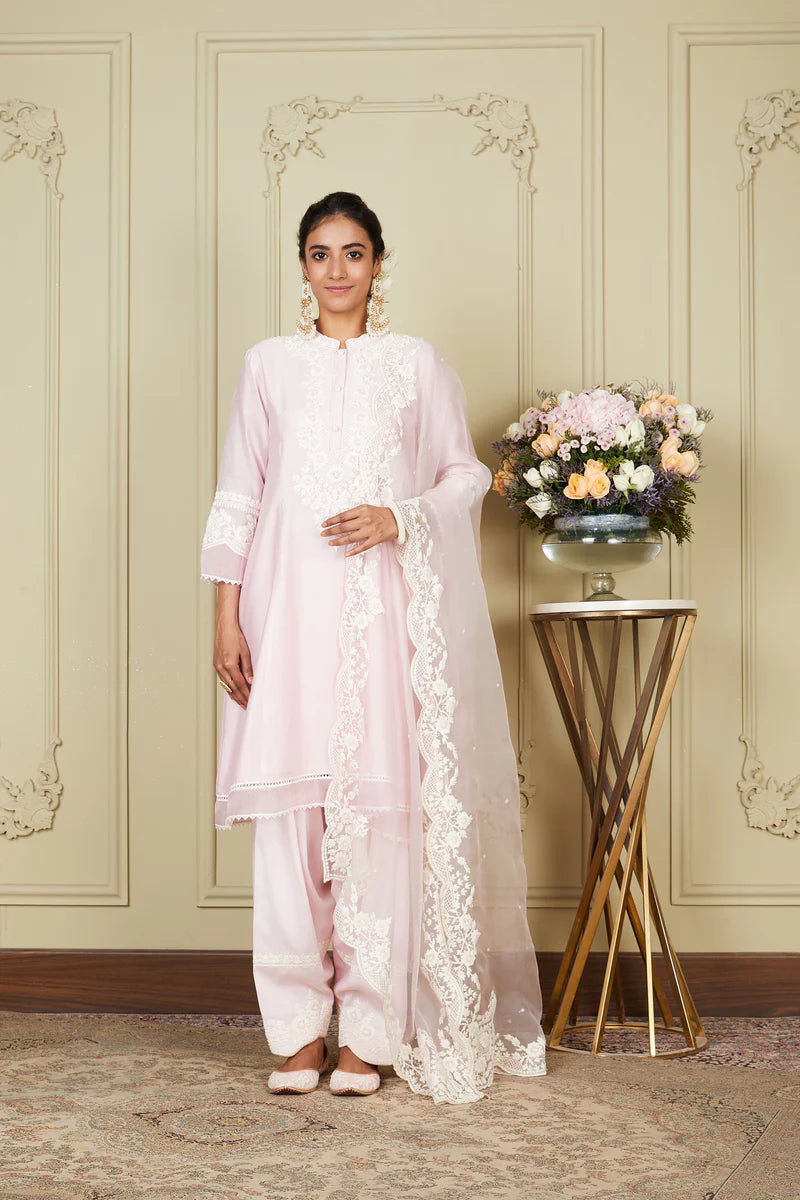 Ryhana Pearl Blush A Line Short Kurta With Salwar And Dupatta