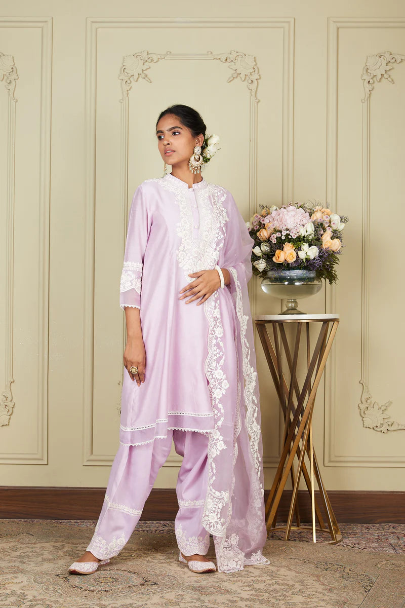 Ryhana Periwinkle A Line Short Kurta With Salwar And Dupatta