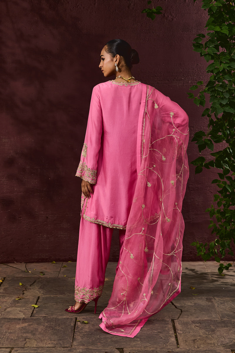 The Eternal Rose-Pink Front Open Kurta & Salwar Set