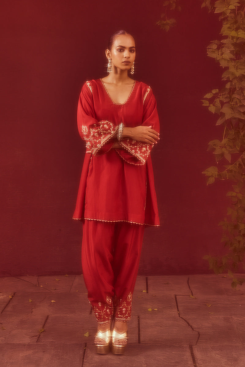 The Eternal Ruby Red Flared Kurta & Salwar Set