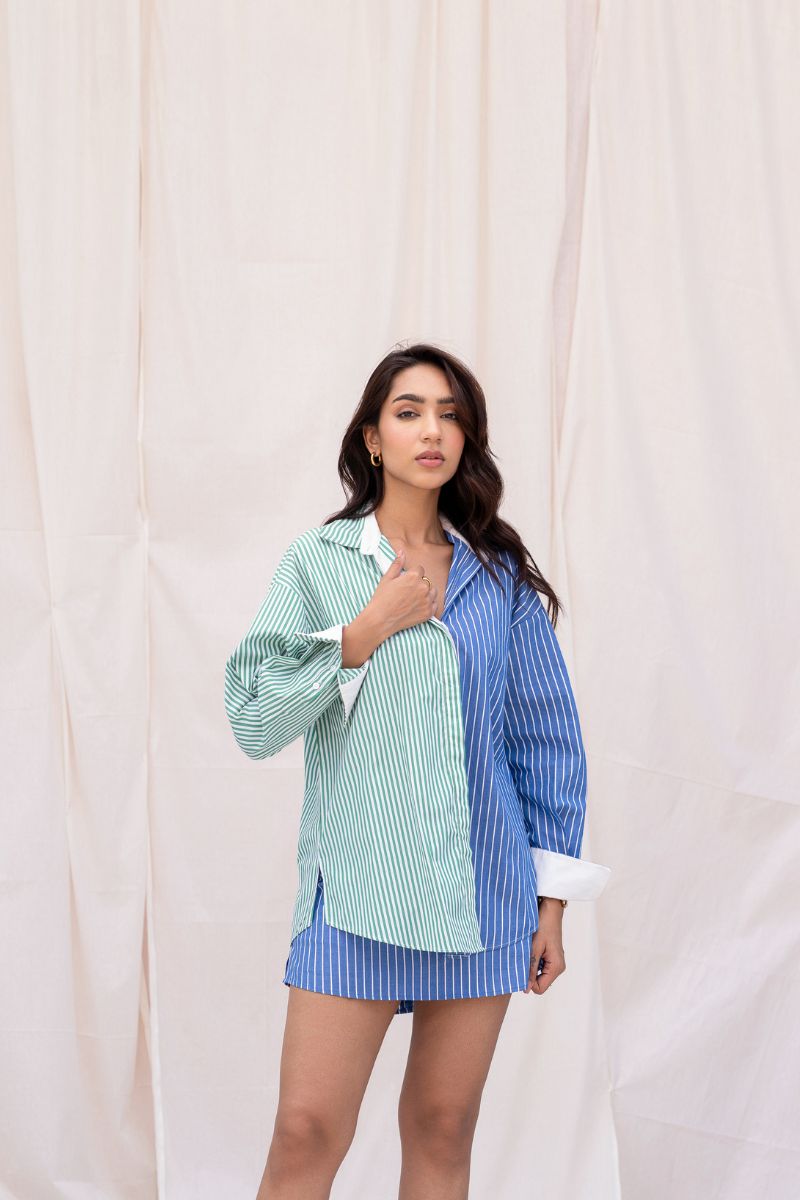 Half & Half Striped Set with Crop Top