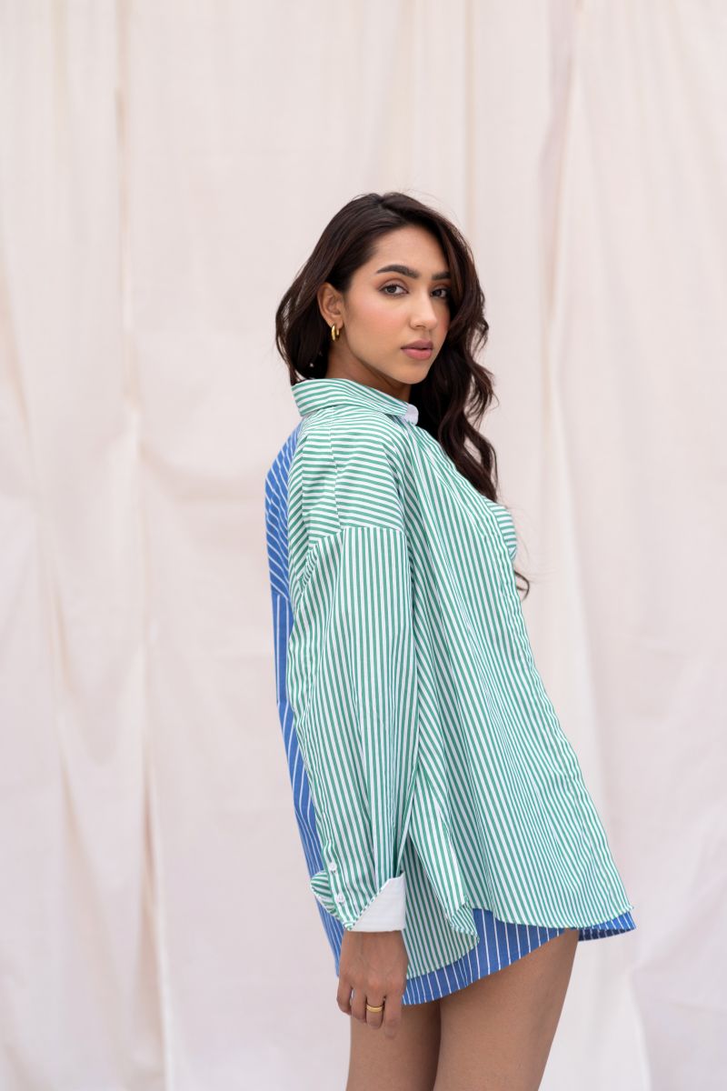 Half & Half Striped Shirt & Short Set