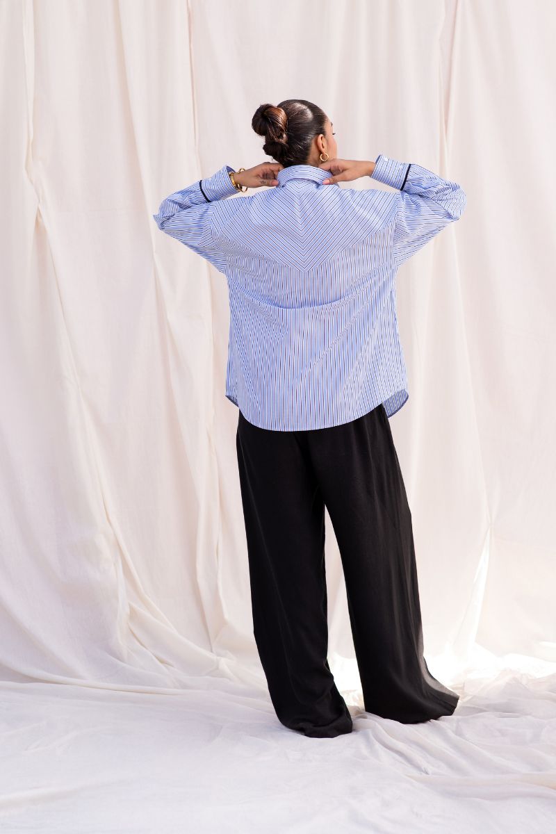 Blue Oversized Shirt & Black Trouser Set