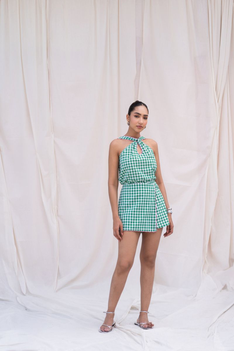 Green Gingham Halter Top & Skort Set