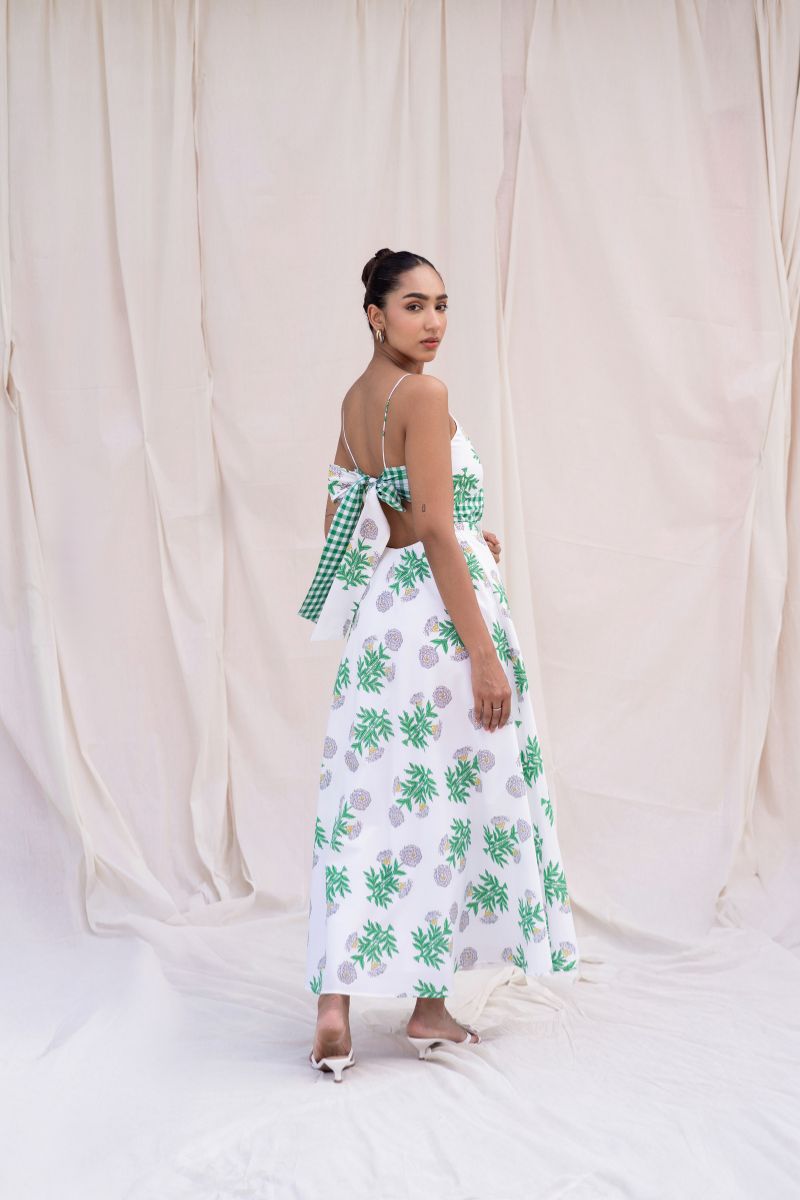 Green Tropical Cotton Midi Dress