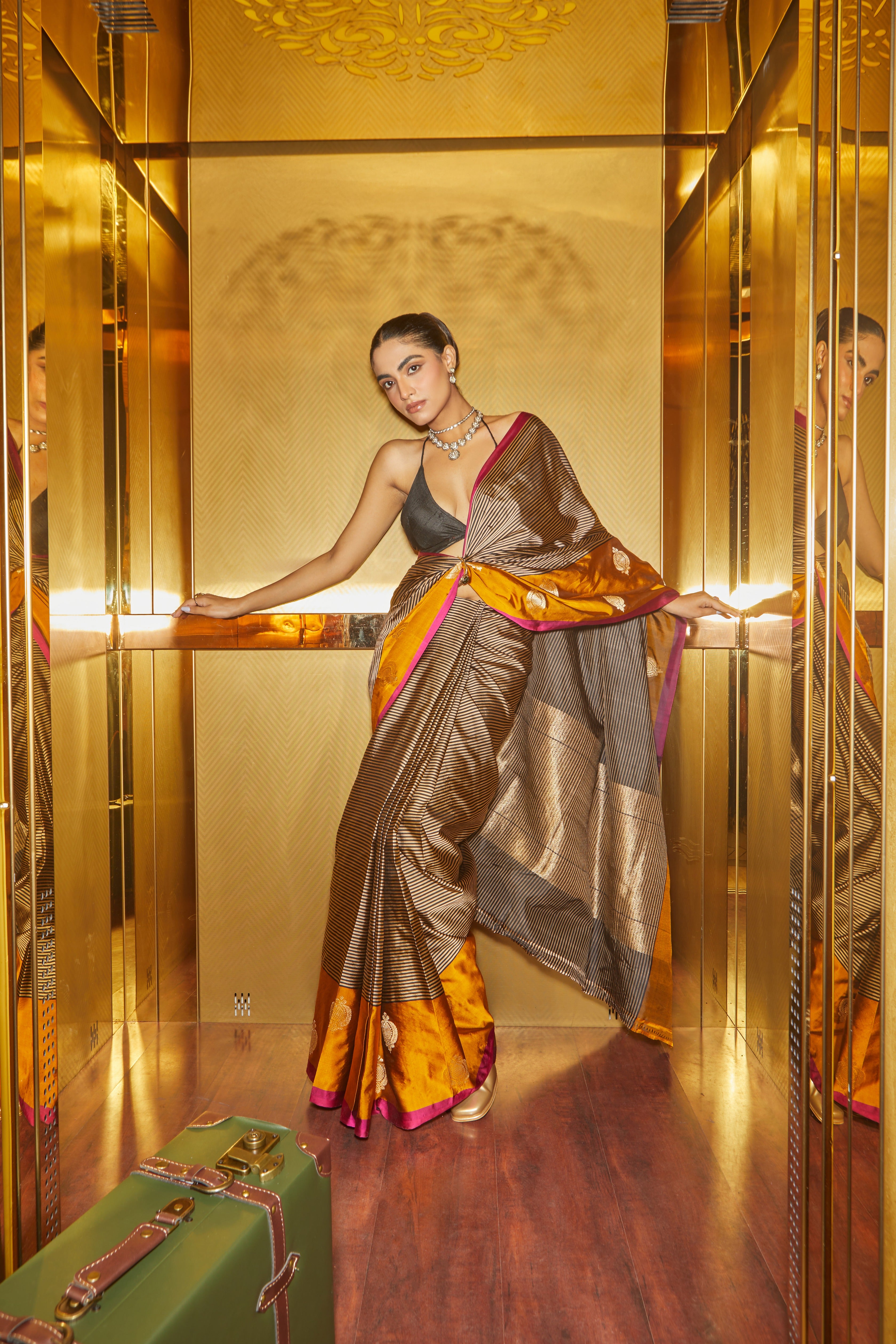 Handwoven Katan Satin Striped Silk Saree