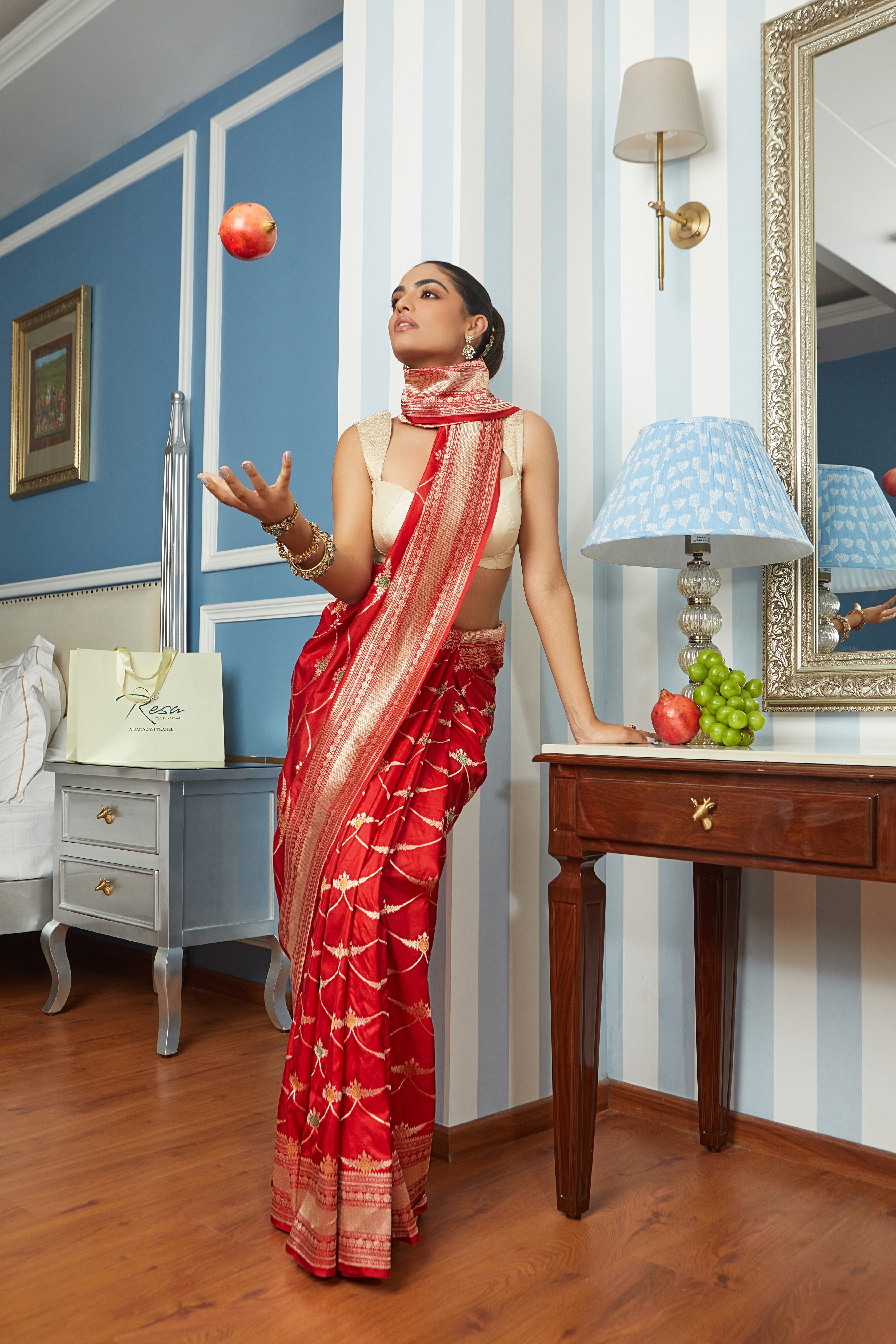 Handwoven Katan Silk Meenakari Jaal Saree