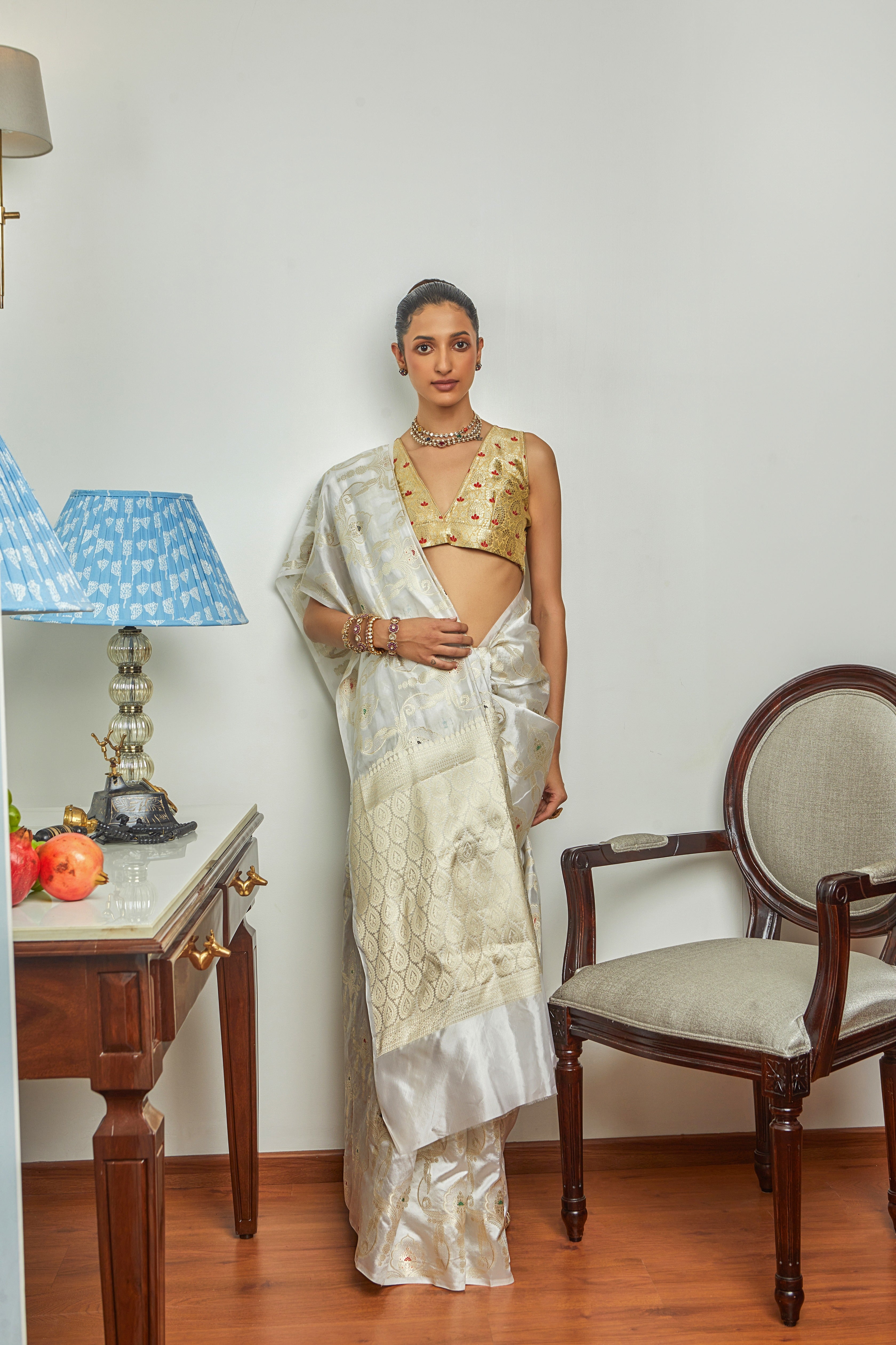 Handwoven Silk Meenakari Jaal Banarasi Saree