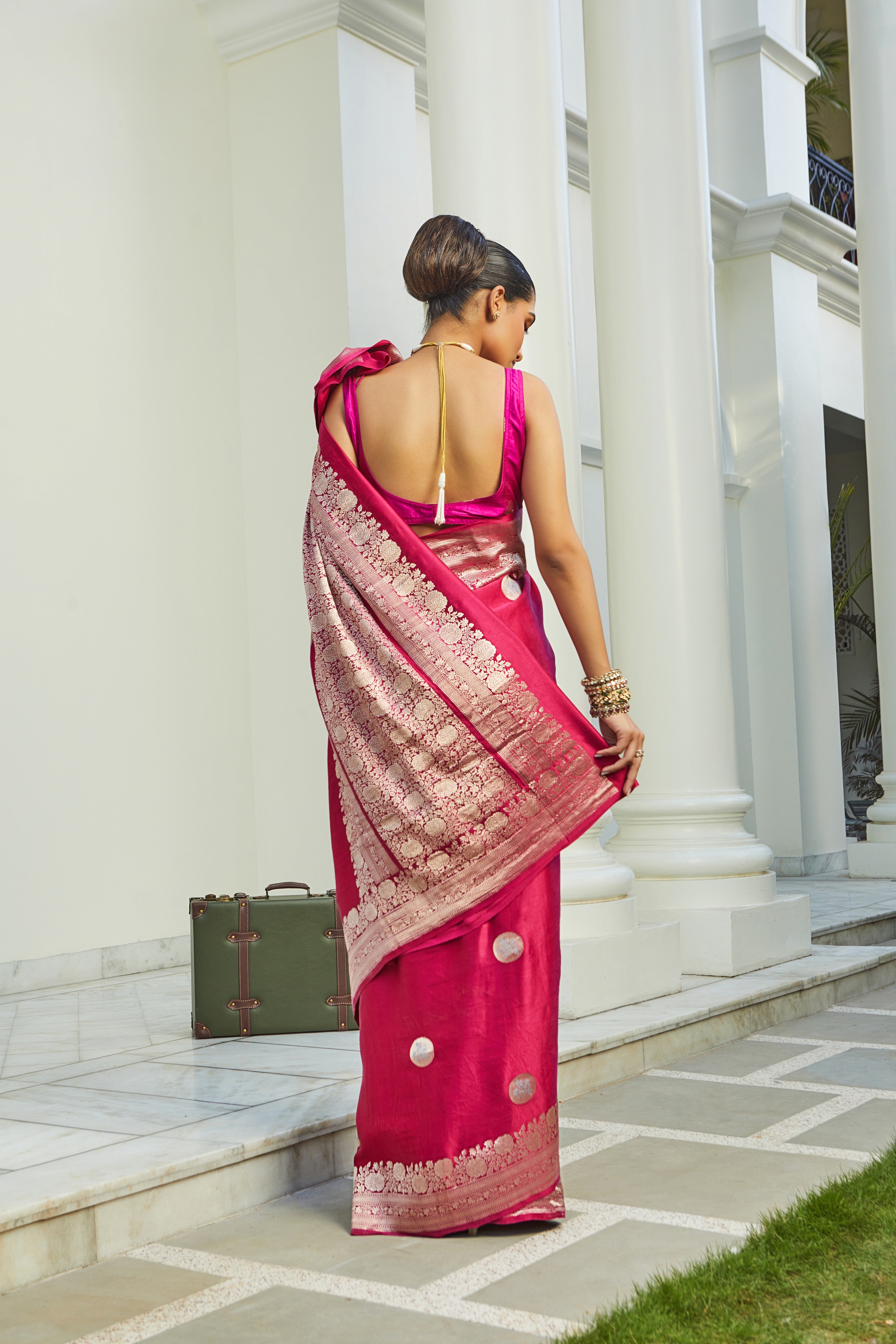 Handwoven Mushroo Silk Polka Banarasi Saree