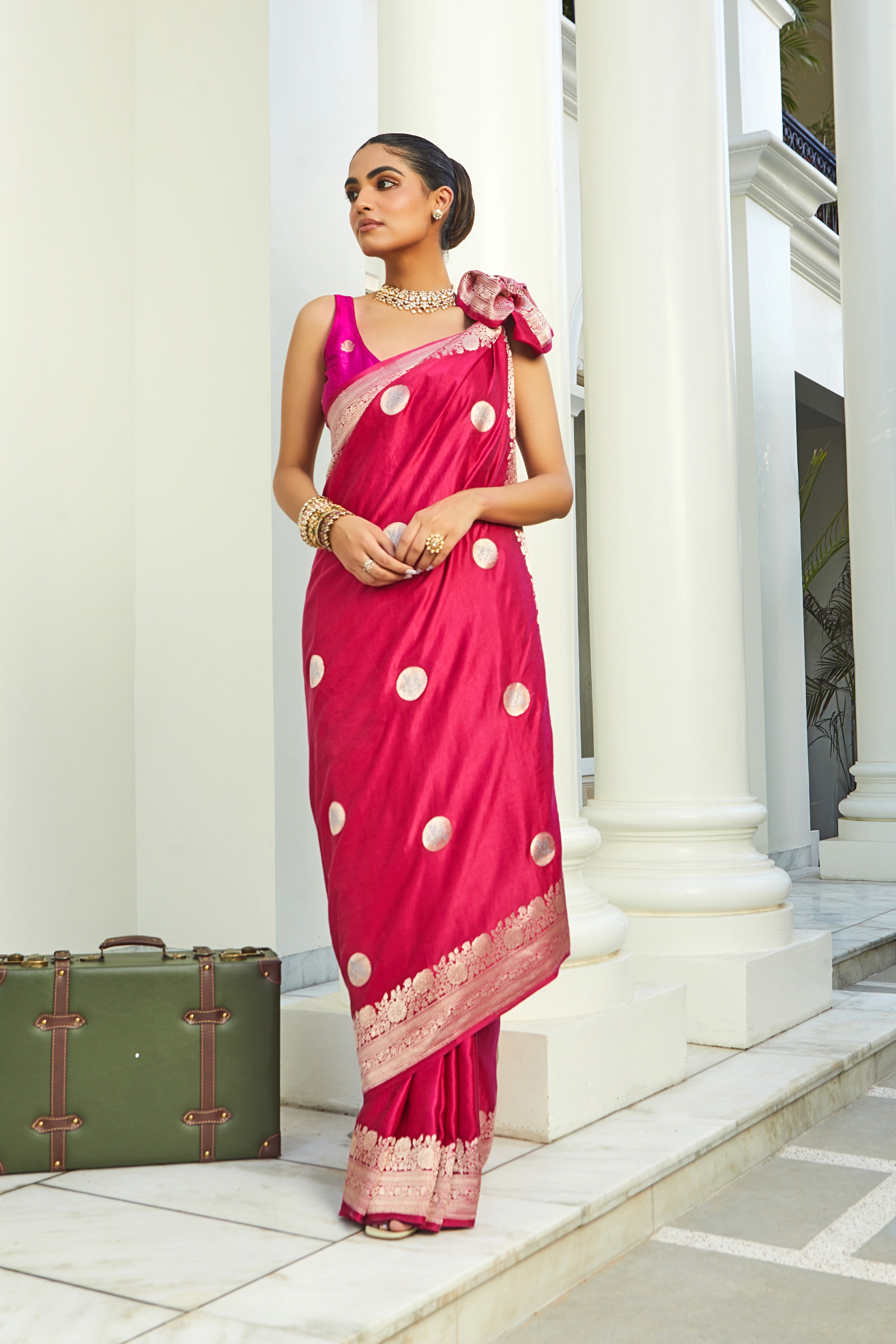 Handwoven Mushroo Silk Polka Banarasi Saree