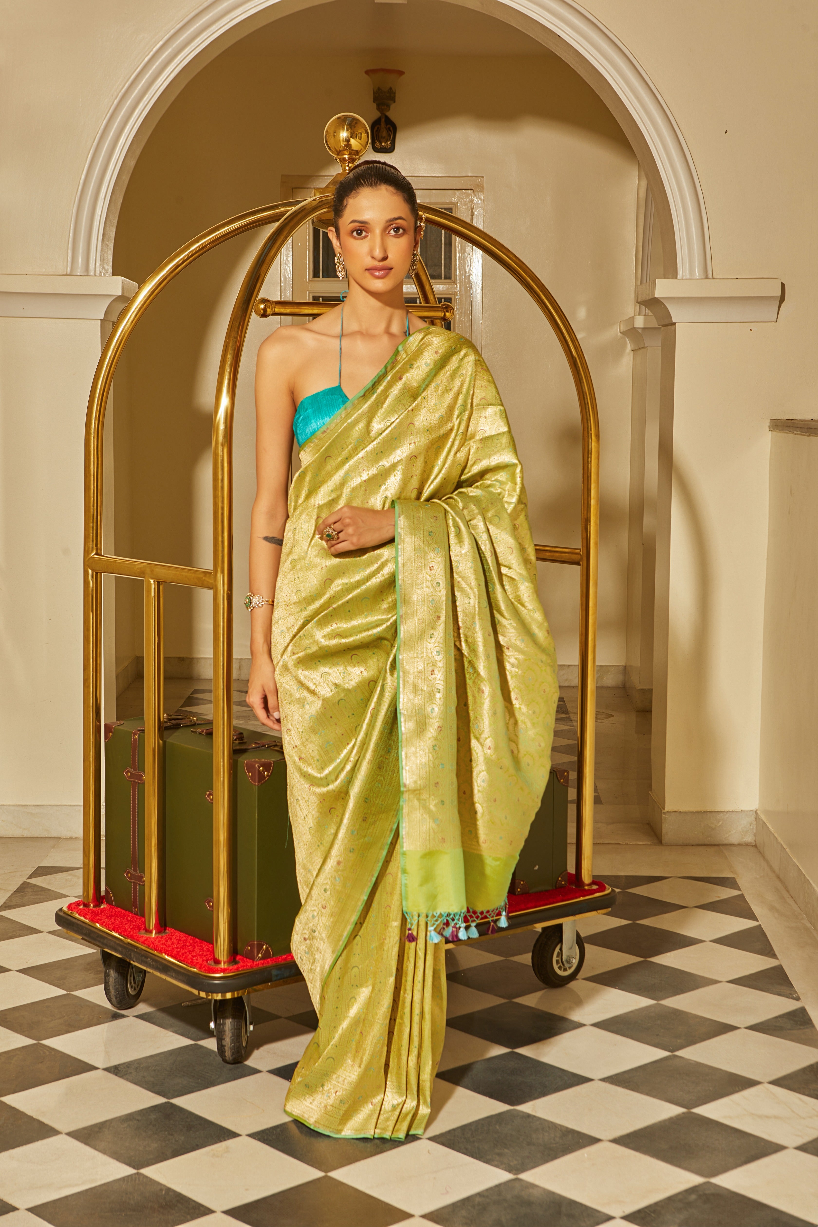 Handwoven Katan Silk Brocade Meenakari Saree
