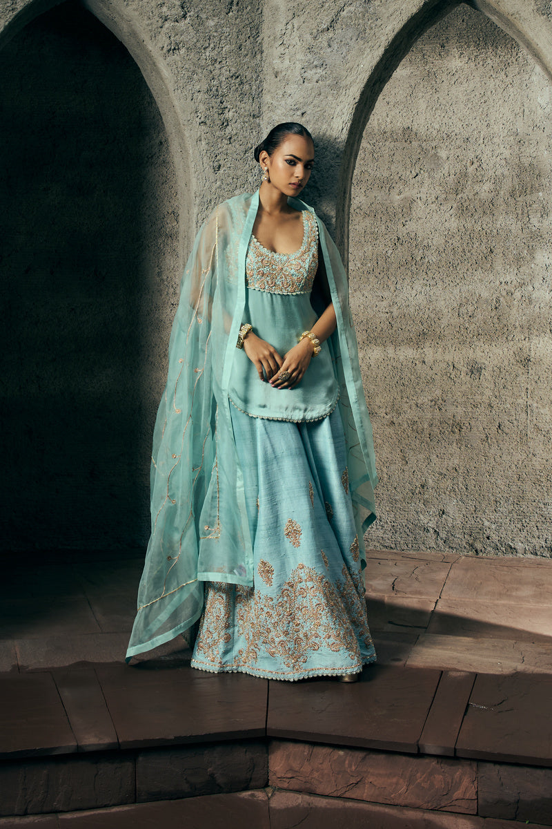 The Eternal Aqua Blue Kurta -Top Sharara Set
