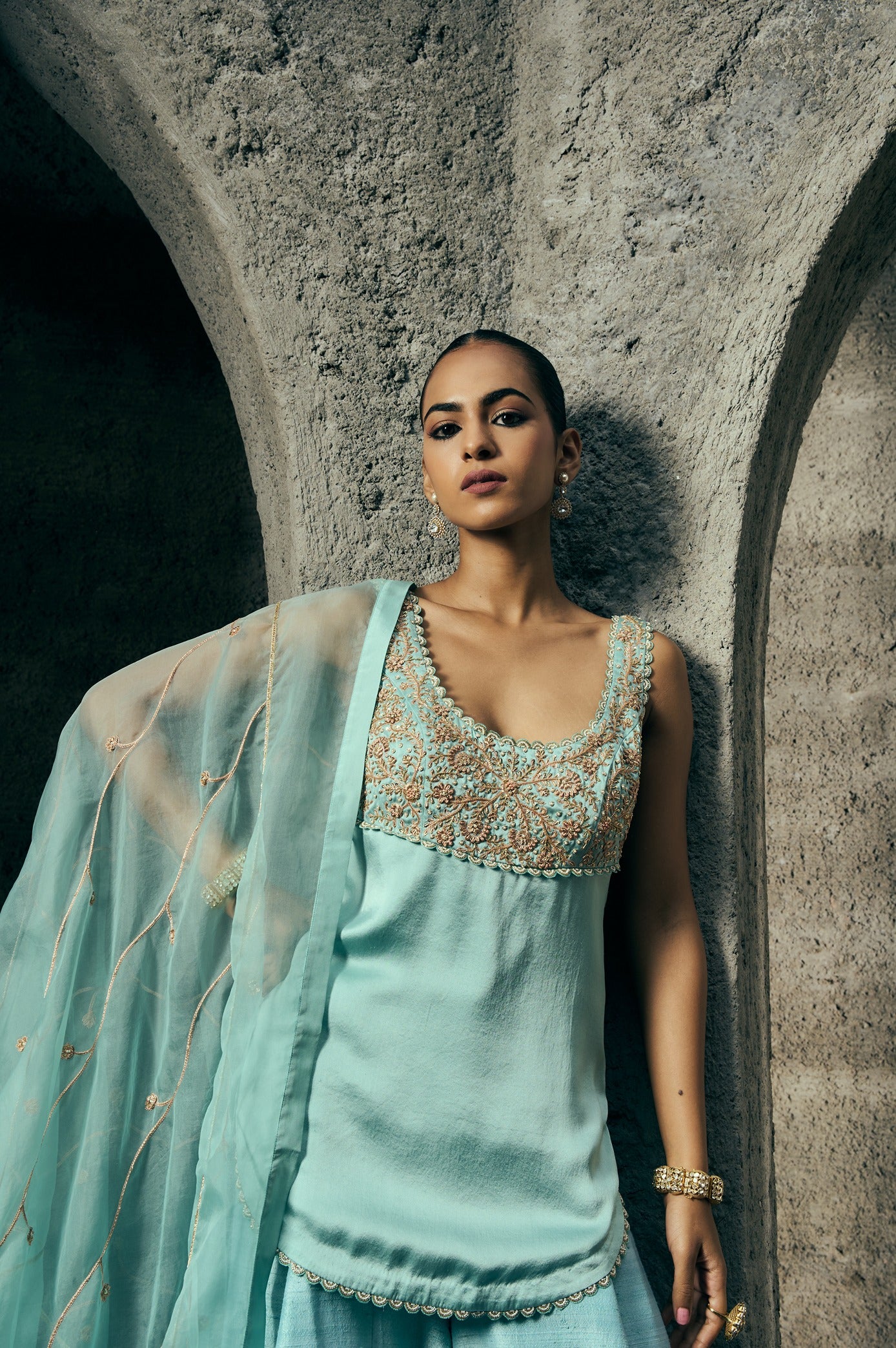 The Eternal Aqua Blue Kurta -Top Sharara Set