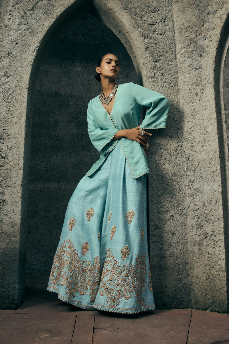 The Eternal Aqua Blue Sharara Set