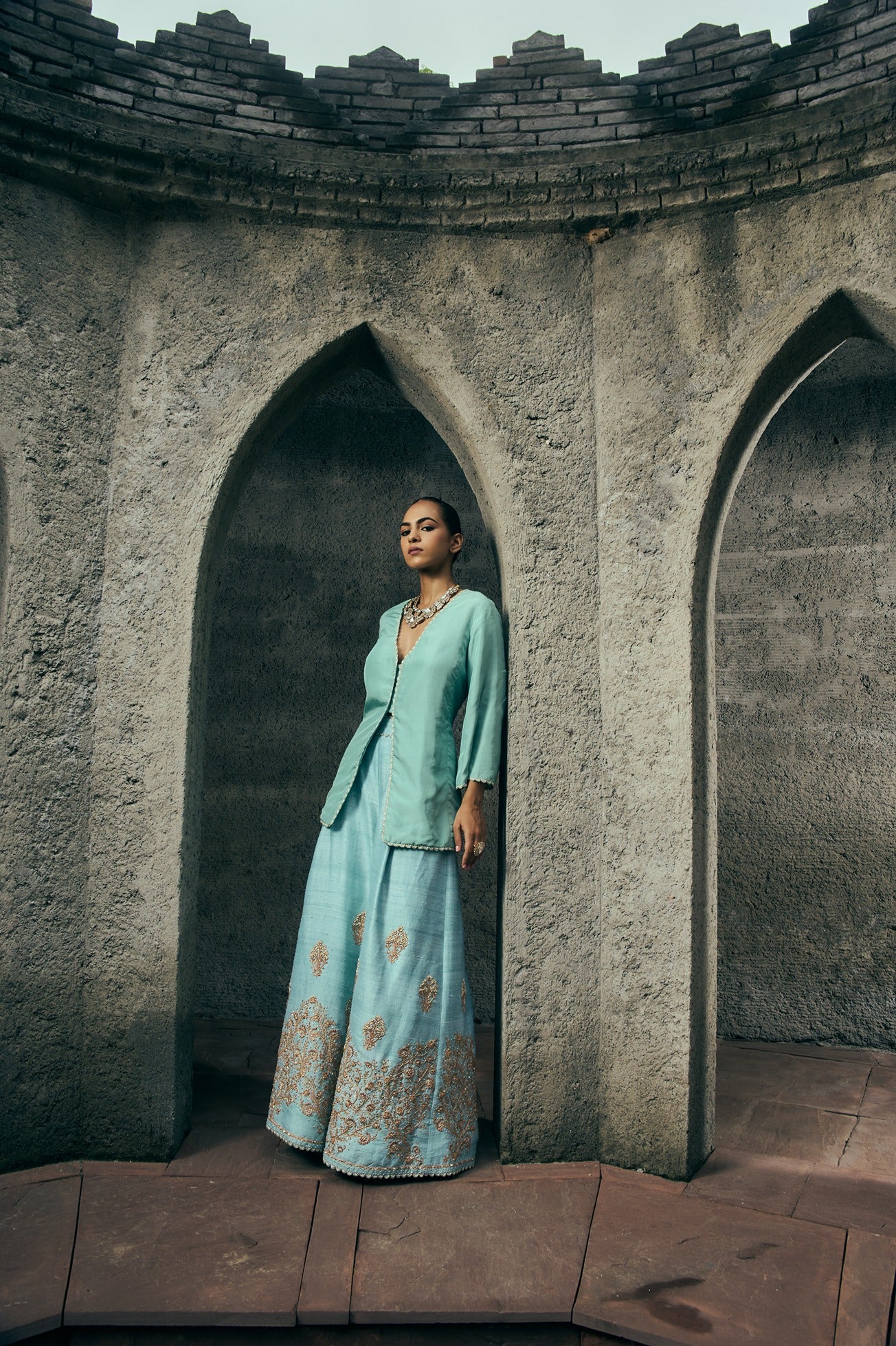 The Eternal Aqua Blue Sharara Set