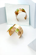 Load image into Gallery viewer, Gold Toned Cuff With Chartreuse Acrylic & Dotted Blocks
