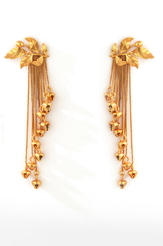 Gold Plated Serrate And Tassel Chain Earring
