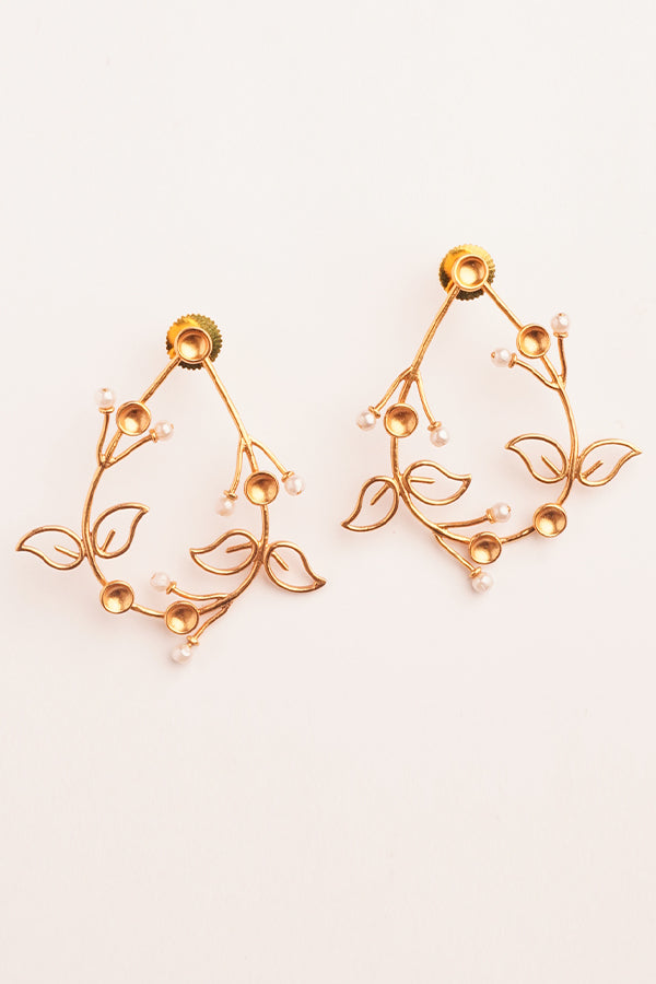 Fern Dynasty Gold Plated Drop Stud Earrings