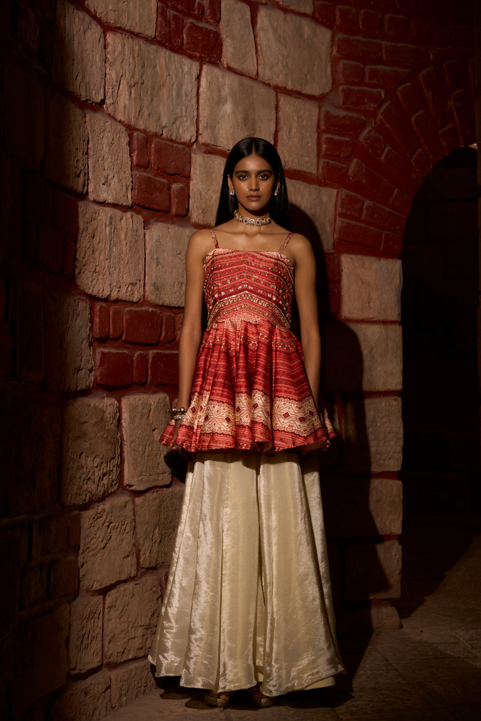 Scarlet Peplum top with flared bottom Elegance