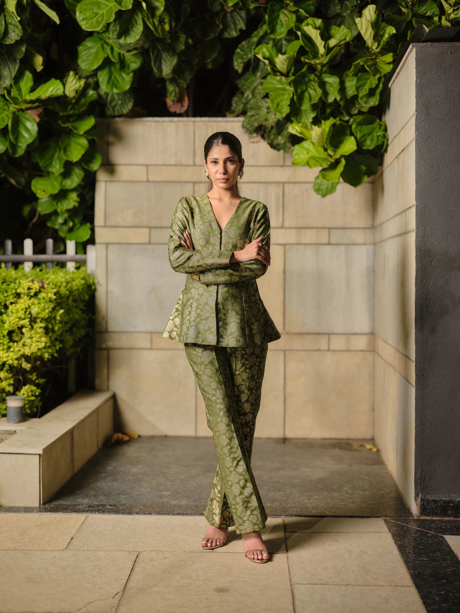 LE JARDIN VERT PEPLUM JACKET & PANTS SET