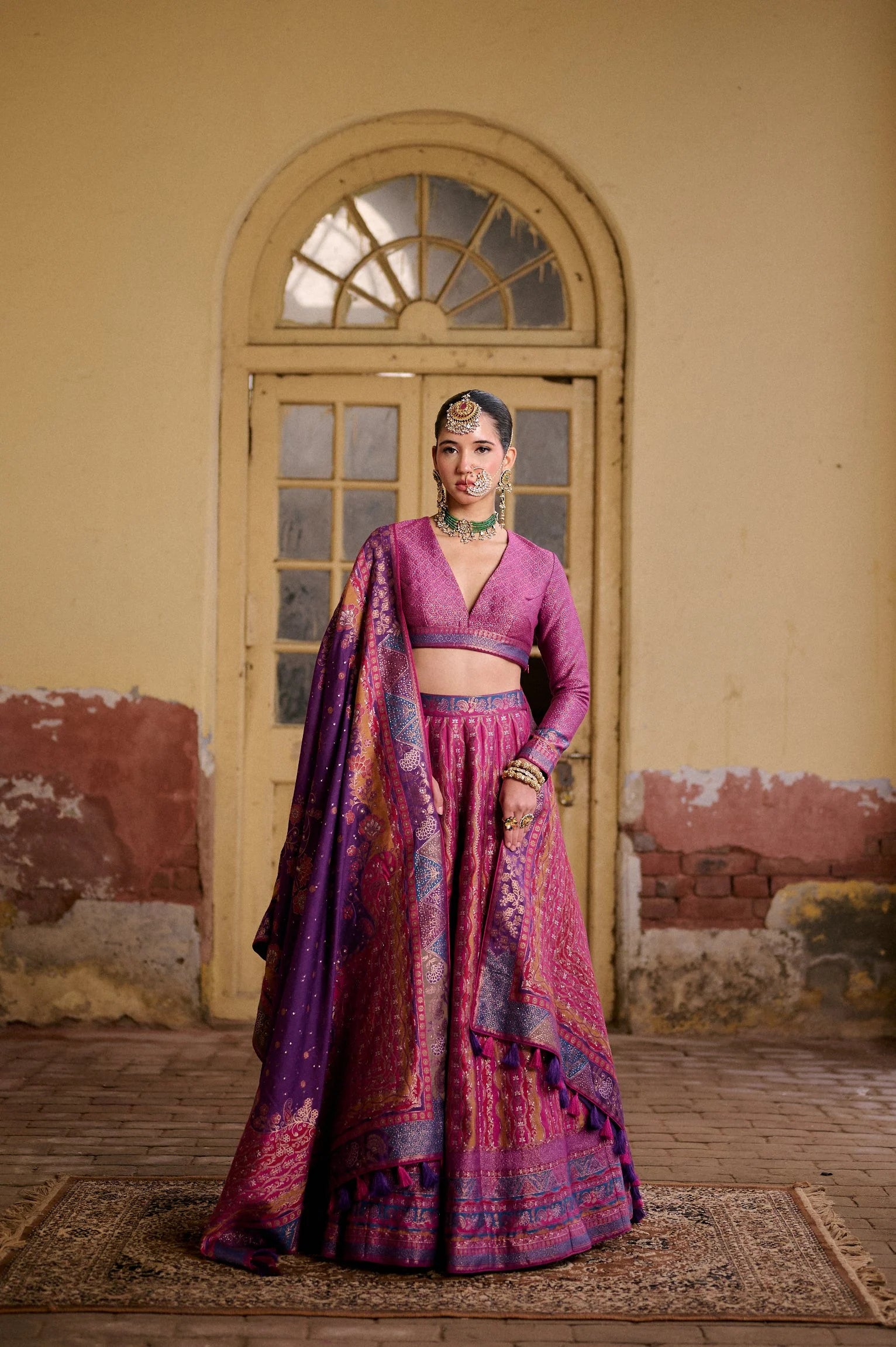 MAGENTA MOONGA SILK LEHENGA FLORAL