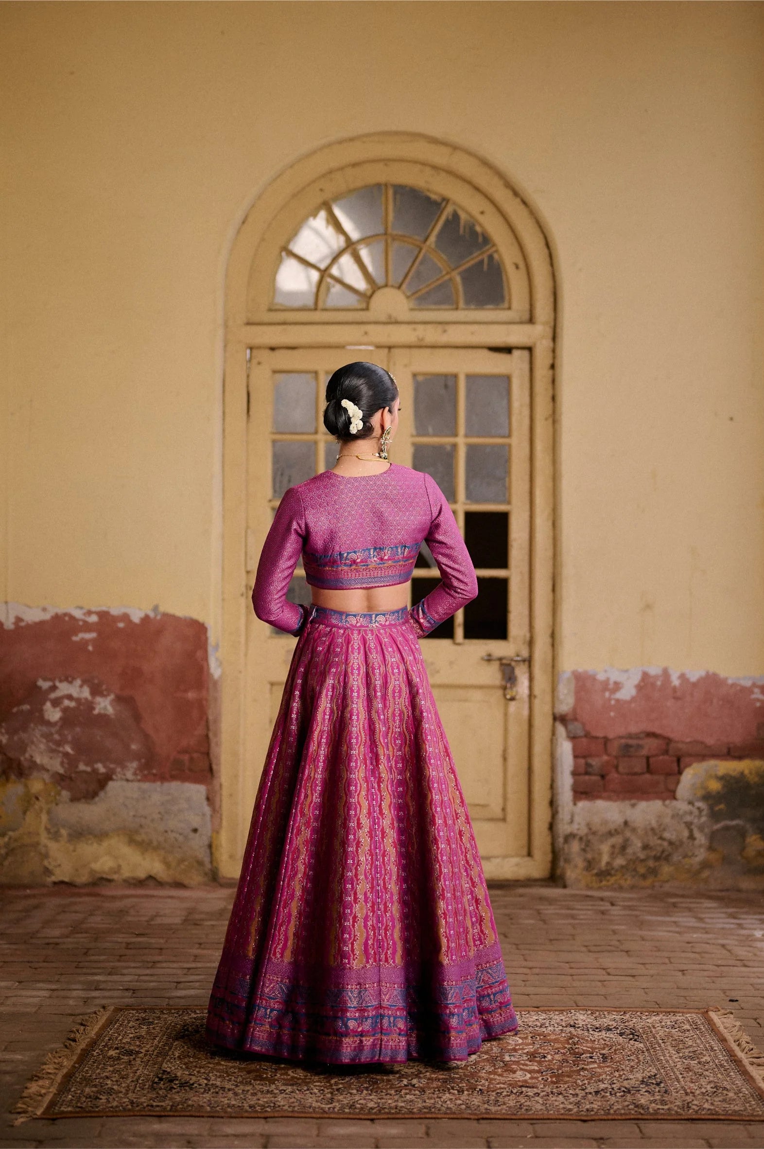 MAGENTA MOONGA SILK LEHENGA FLORAL