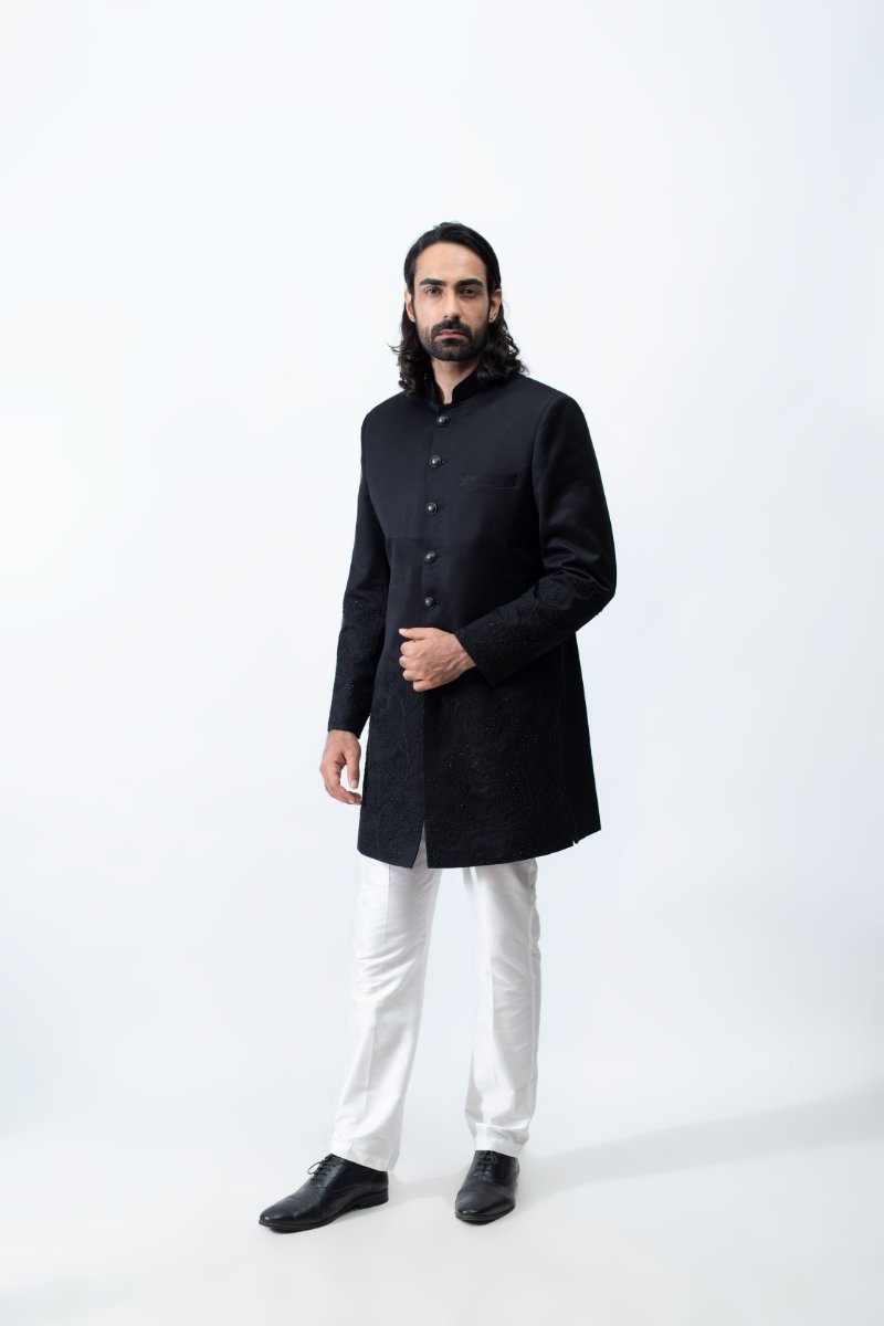 Black Embroidered Bandhgala Set